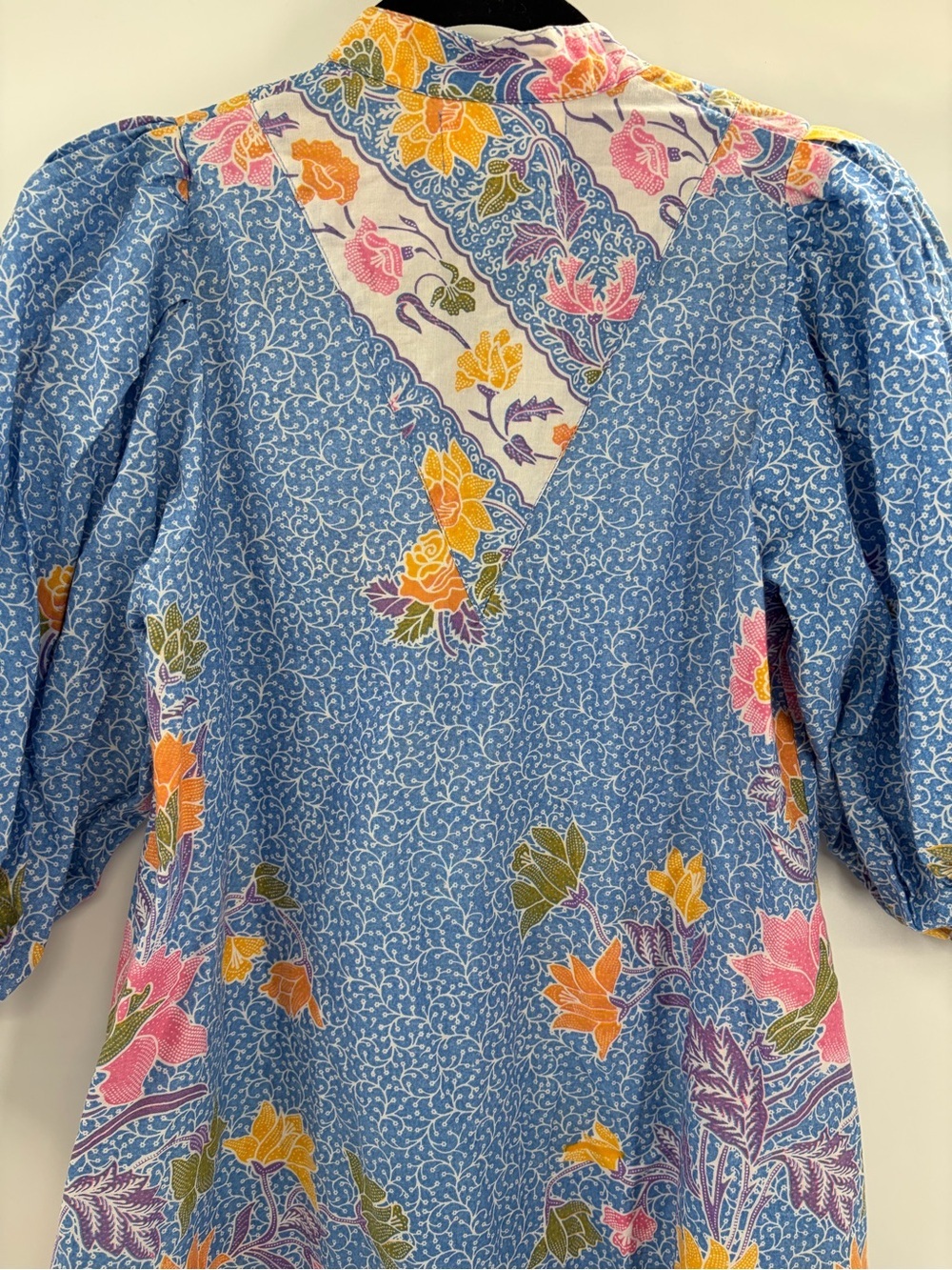 V.DE.VINSTER Floral Button Front Shirt Dress Blue Pink Boho Puff Sleeve Medium - Picture 9 of 12